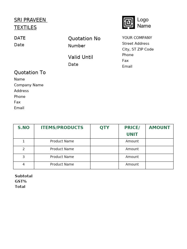 Simple Quotation Format - Word | PDF