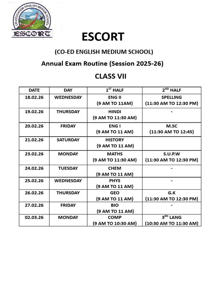 Class 7 Routine | PDF