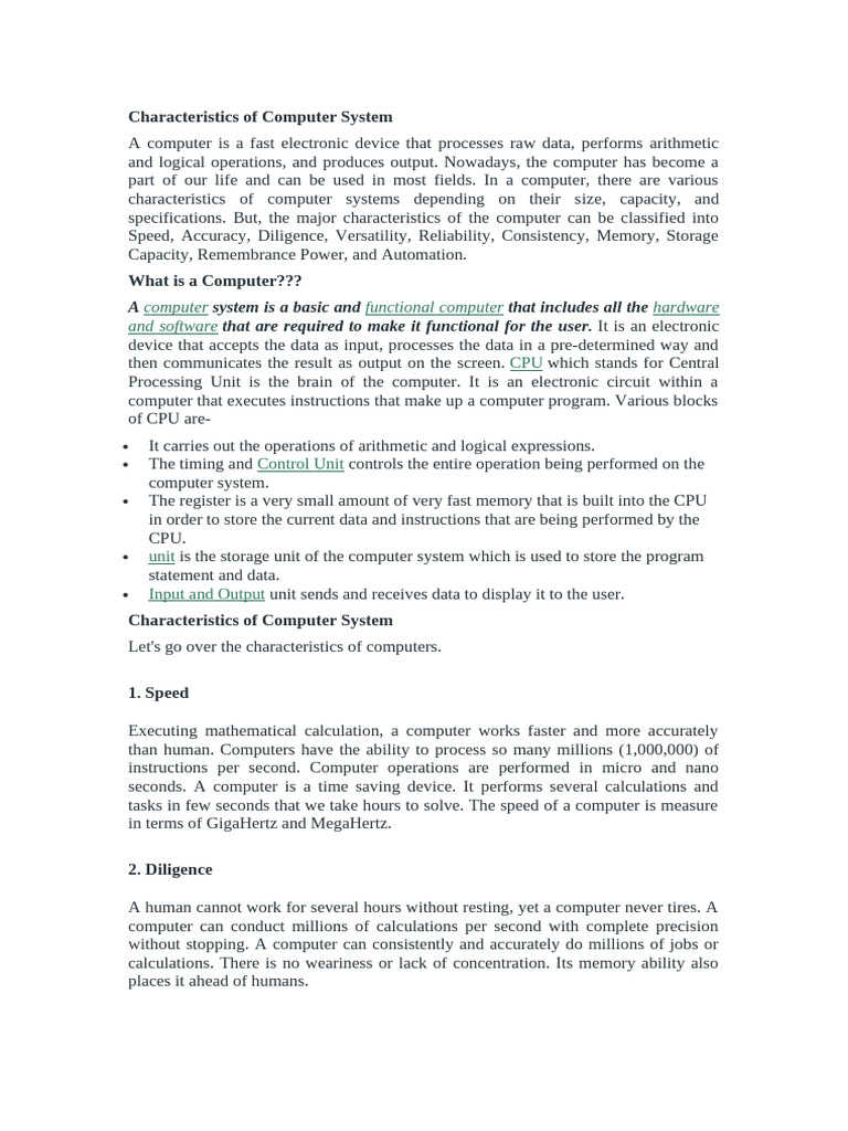 CPE 101 Characteristics of Computer System | PDF | Byte | Central ...