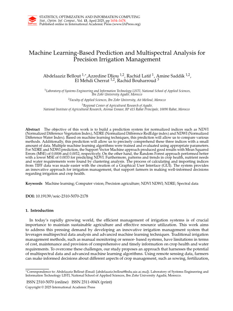 Machine Learning Based Prediction and Multispectral Analysis For ...