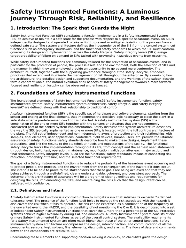 Safety Instrumented Functions - A Luminous Journey Through Risk ...