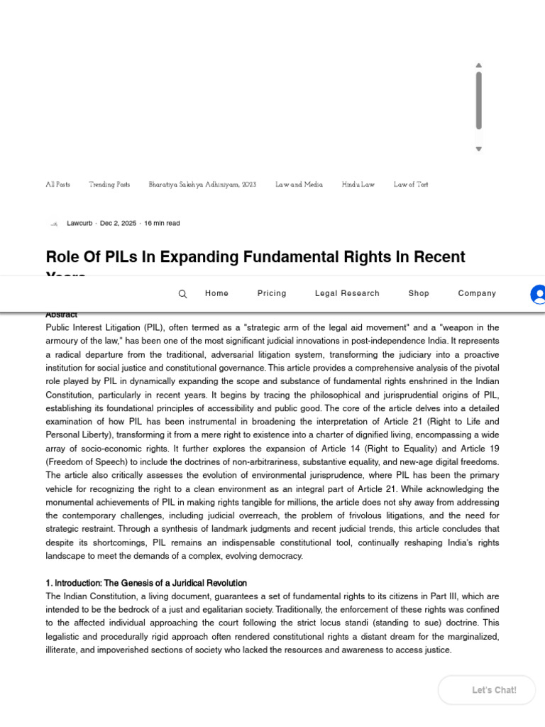 Role of PILs in Expanding Fundamental Rights in Recent Years | PDF ...