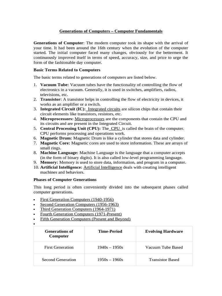 CPE 101 Generations of Computers | PDF | Integrated Circuit | Very ...