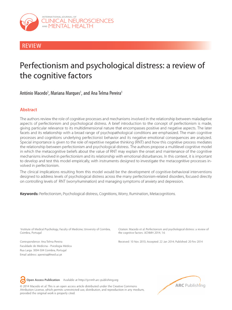 Perfectionism and Psychological Distress | PDF | Perfectionism ...