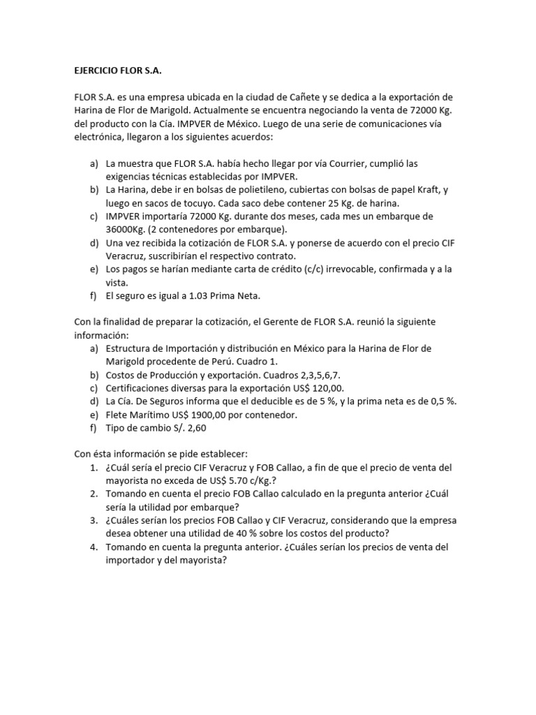 Ejercicio Flor Sa | PDF