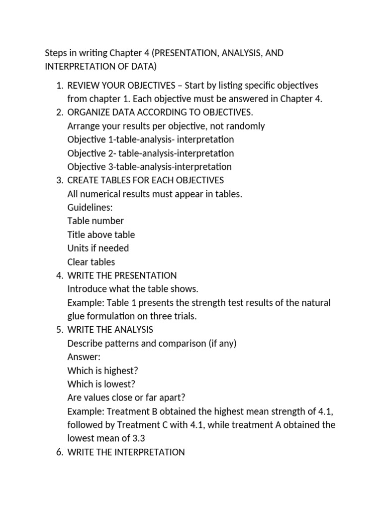 Steps in Writing Chapter 4 | PDF | Experiment