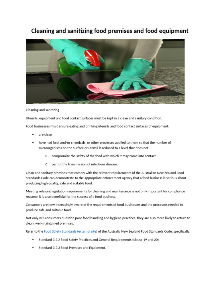 Cleaning and Sanitizing Food Premises and Food Equipment | PDF ...