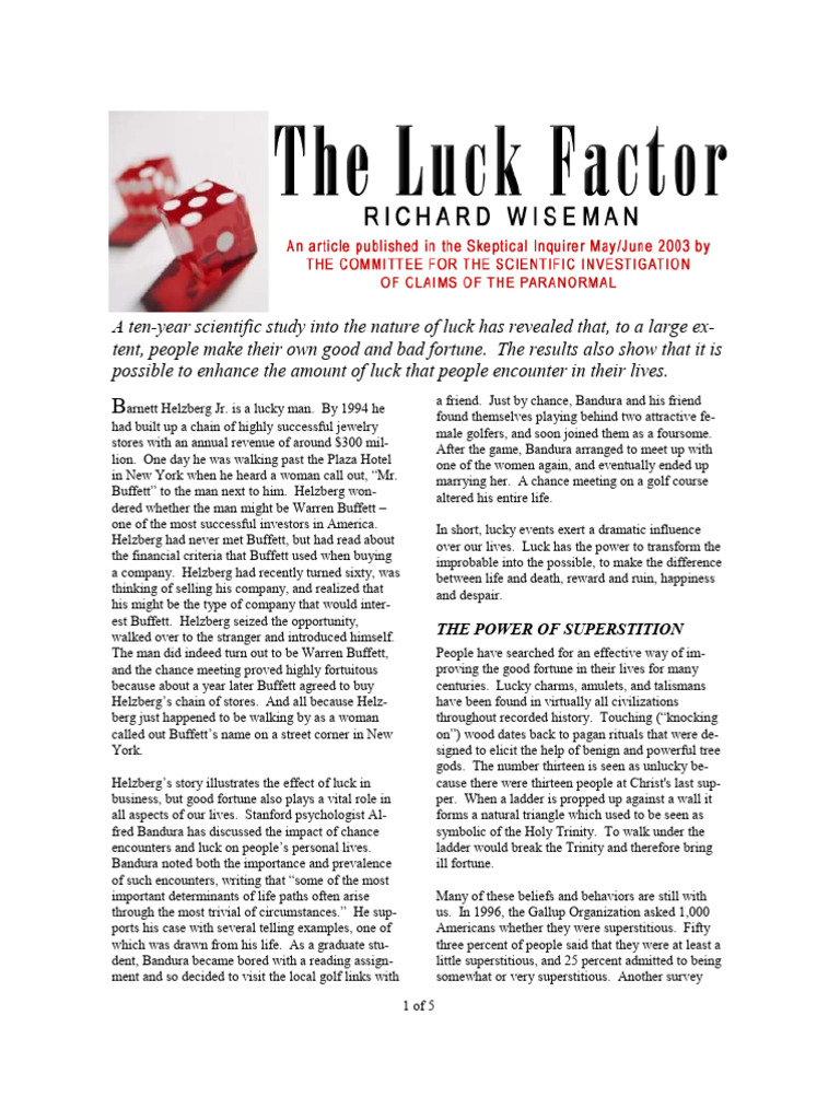The Luck Factor | PDF | Luck | Superstitions