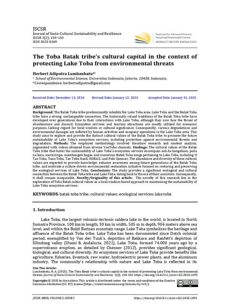 The Batak Toba Tribes Cultural Capital in The Con | PDF