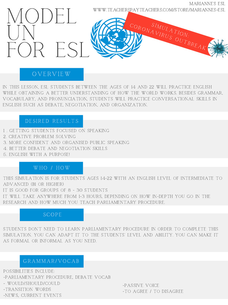Model UN Simulation For ESL CoronavirusOutbreak | PDF | English As A ...