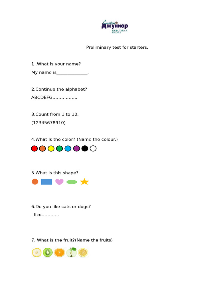 Preliminary Test Starter | PDF
