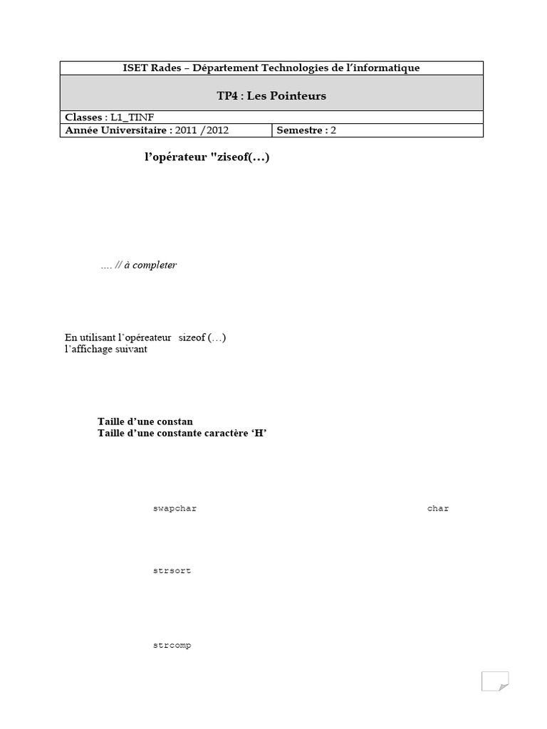TP (Pointeurs) | PDF