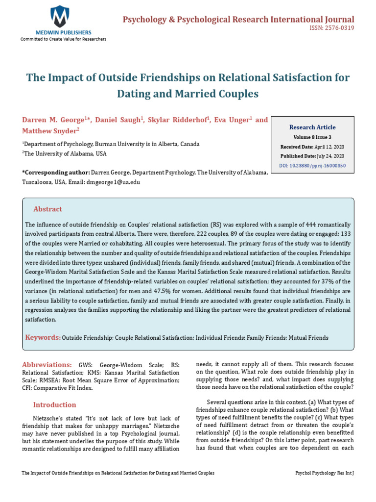 The Impact of Outside Friendships On Relational Satisfaction For Dating ...