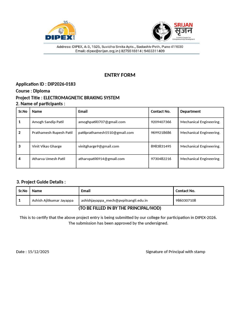 Dipex Project Entry Form 53 1765785323997 Final | PDF