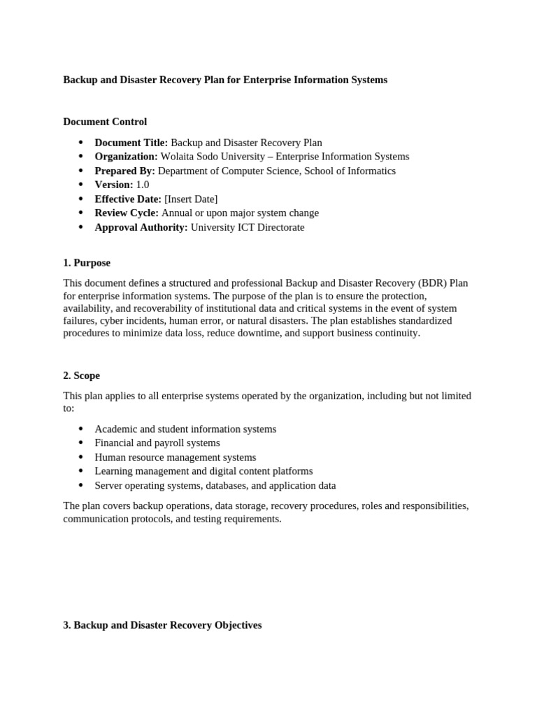 Backup and Disaster Recovery Plan - Enterprise System | PDF | Backup ...