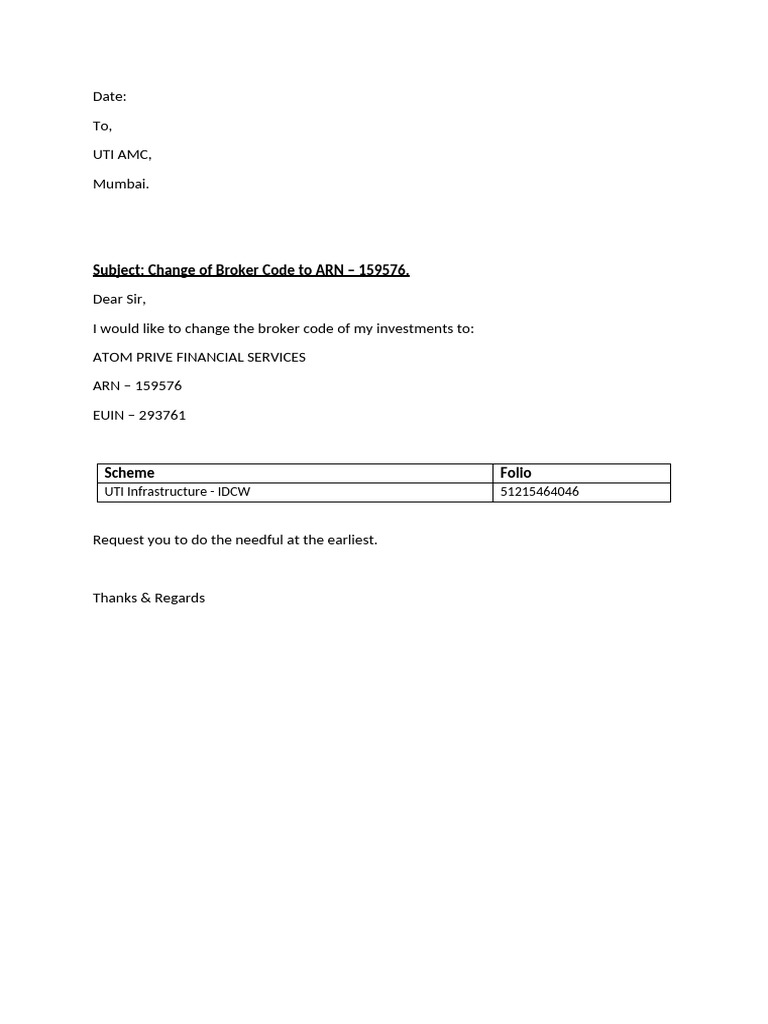 UTI-Broker Code Change | PDF