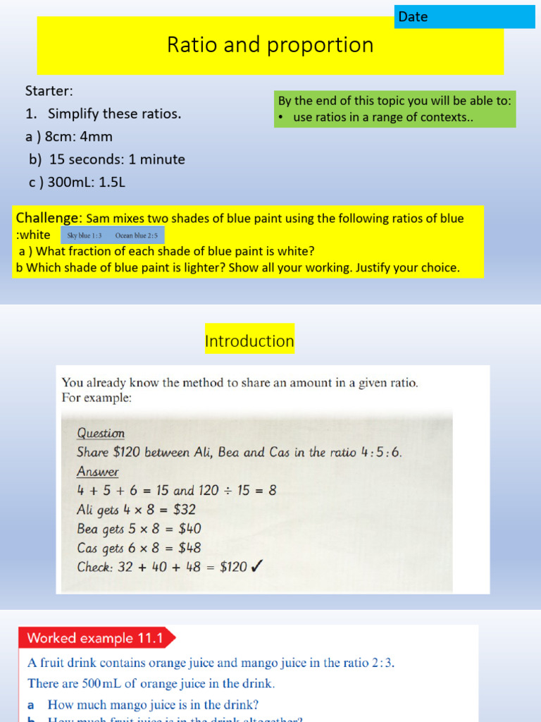 Year 9 Math Power Point On Ratios and Proportions | PDF