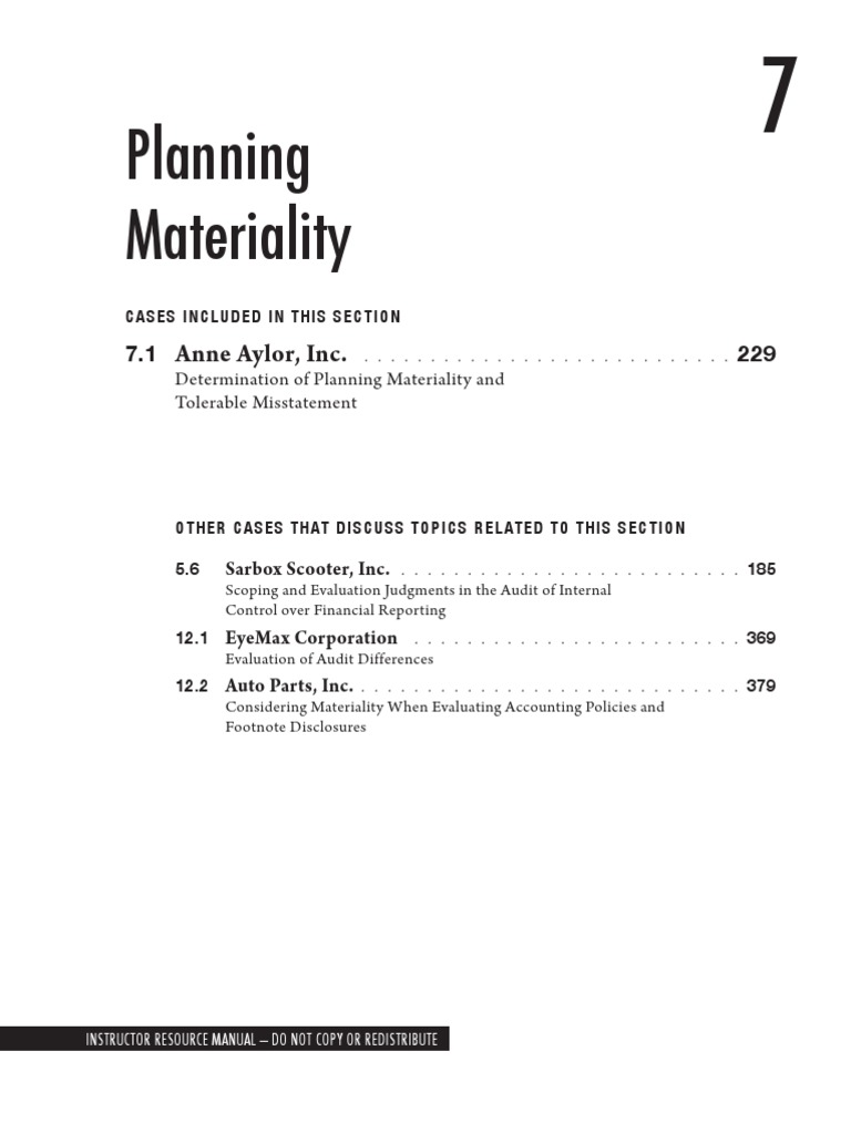 Section 7 Planning Materiality | PDF | Financial Audit | Audit