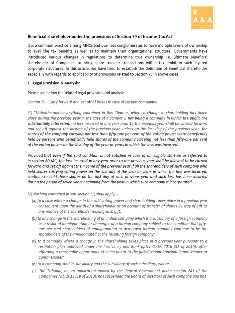 Deep Dive Into Tax Benefits Under Section 79 PDF | PDF | Companies | Taxes