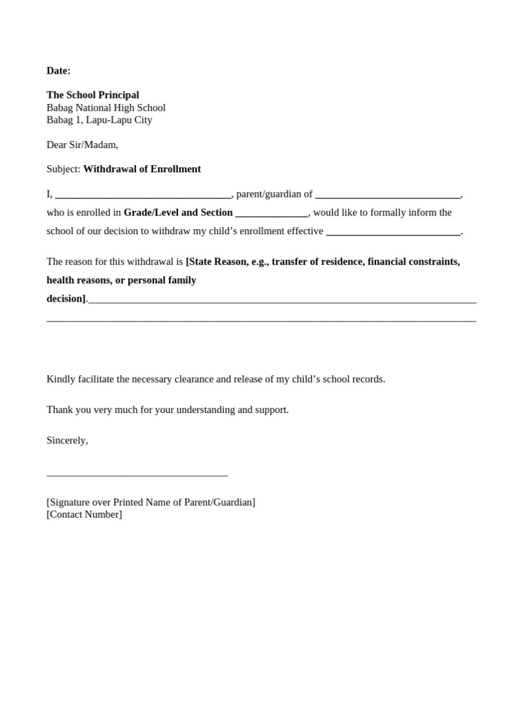 Letter of Enrollment Withrawal | PDF