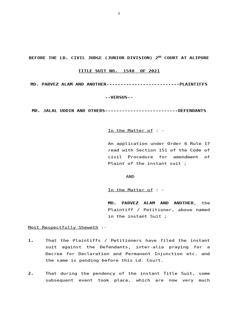 Amendment Application of Md. Parvez Alam | PDF | Lawsuit | Private Law