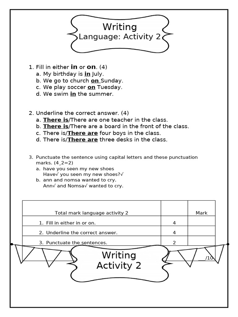 Grade 3 English FAL Extra Writing Activities MEMO | PDF | Linguistics ...