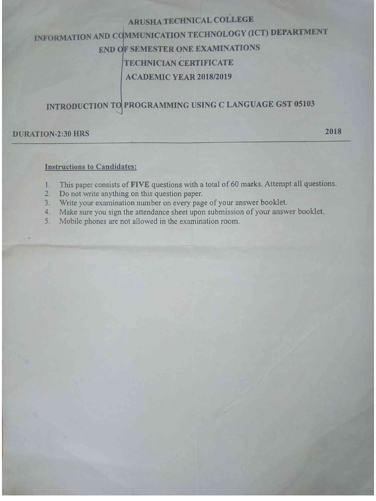 C++ Past Paper-1 | PDF
