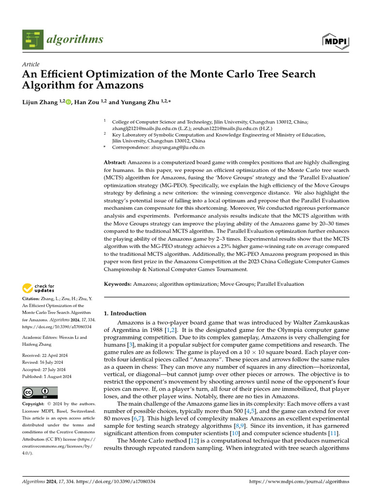An Efficient Optimization of The Monte Carlo Tree | PDF | Monte Carlo ...