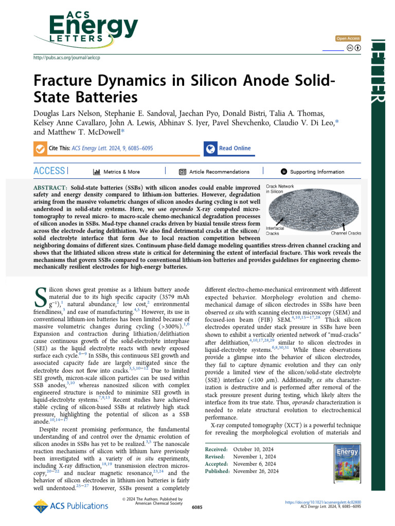 Fracture Dynamics in Silicon Anode Solid State Batteries | PDF ...