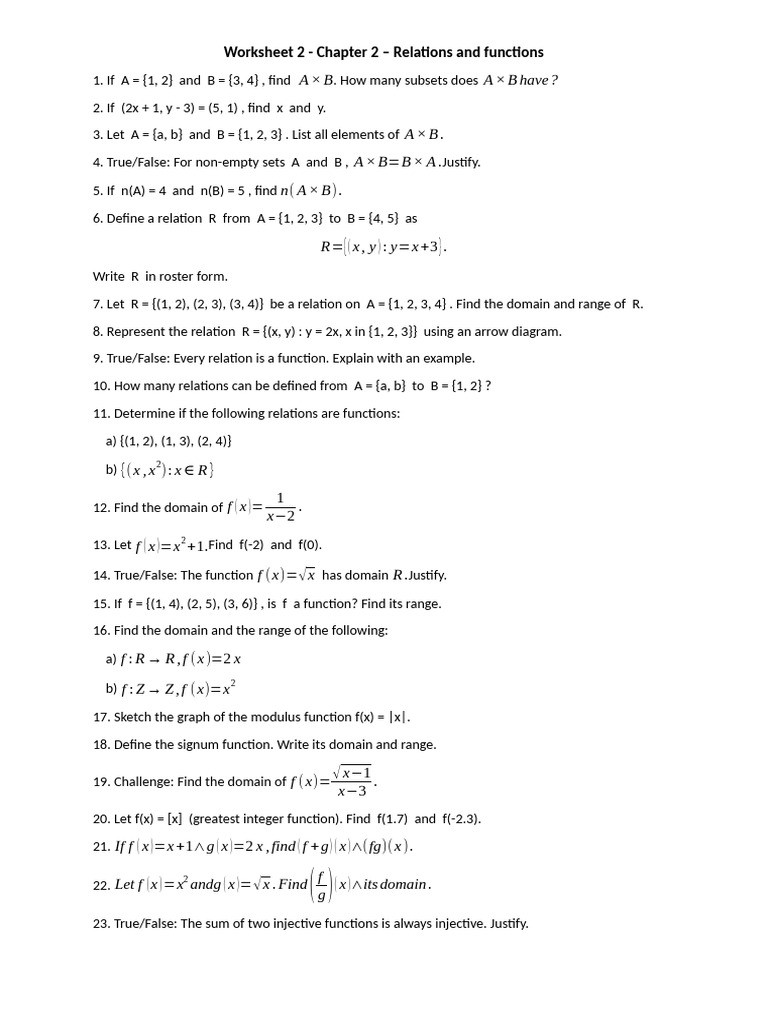 Worksheet 2 Grade 11 | PDF | Function (Mathematics) | Mathematical ...