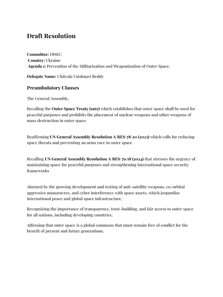 Draft Resolution - A1. | PDF | International Relations | Global Politics