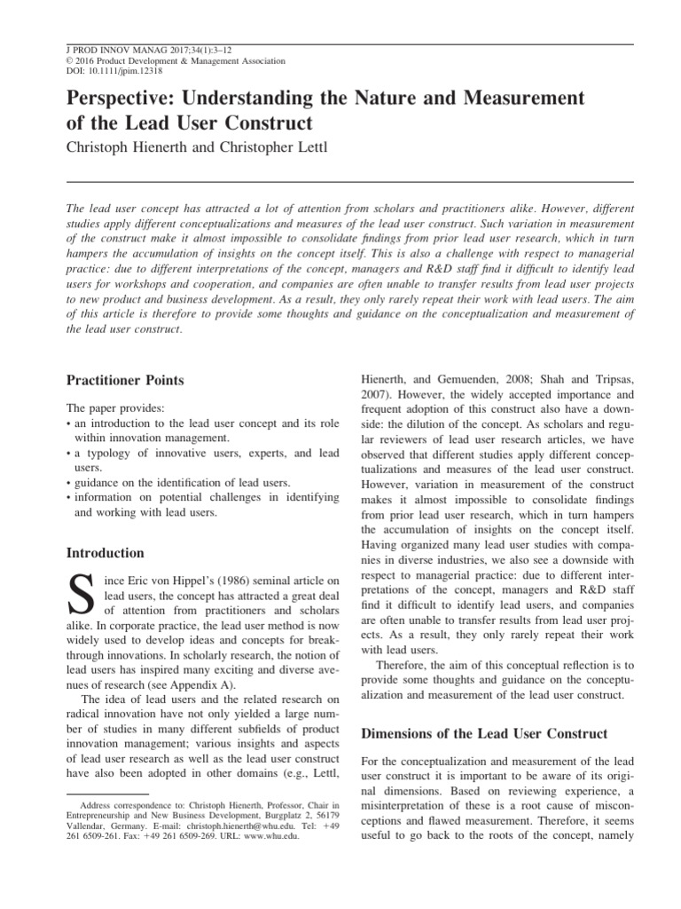 Hienerth and Lettl - Lead User Innovation | PDF | Innovation | Leadership