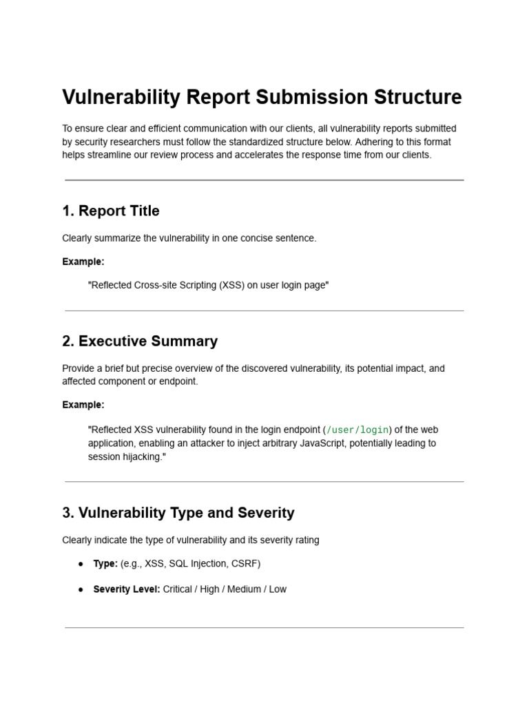 Vulnerability Report Submission Structure | PDF | Computer Security ...