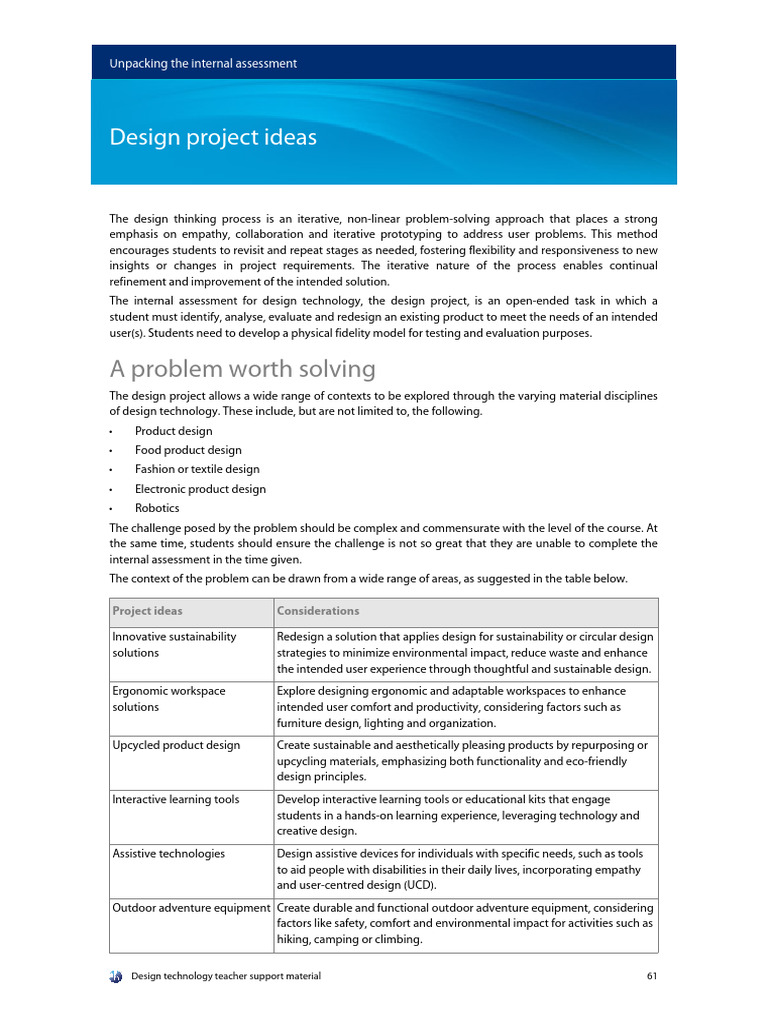 DT IA Design Project Ideas IBDP | PDF | Design | Sustainability