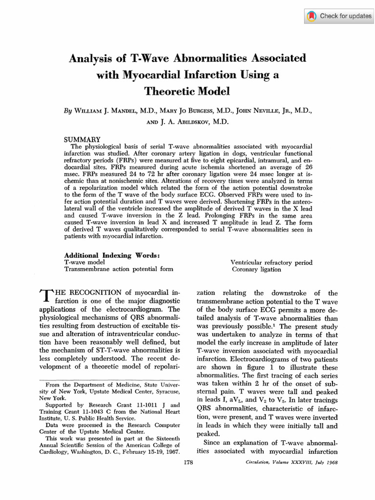 Analysis of T-Wave Abnormalities Associated With Myocardial Infarction ...