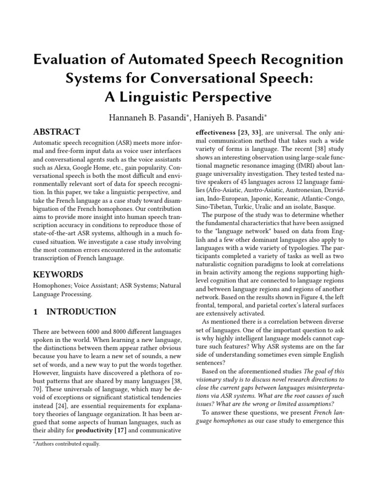 Evaluation of Automated Speech Recognition Systems | PDF | Speech ...