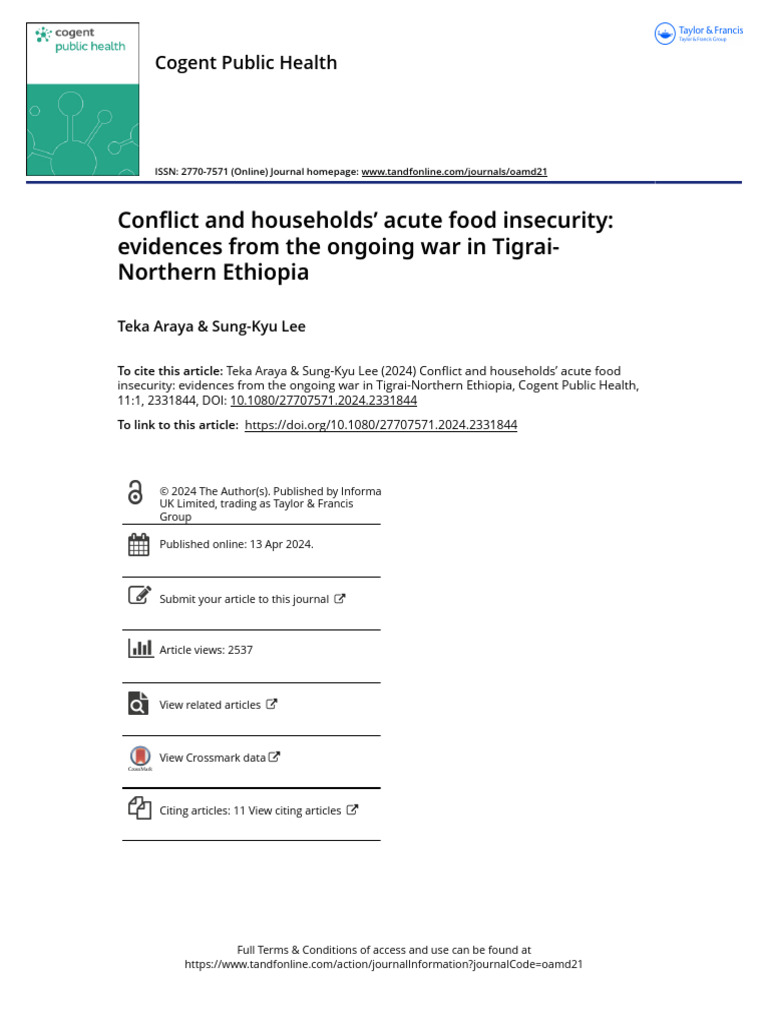 Households Acute Food Insecurity in Tigrai-Northern Ethiopia | PDF ...