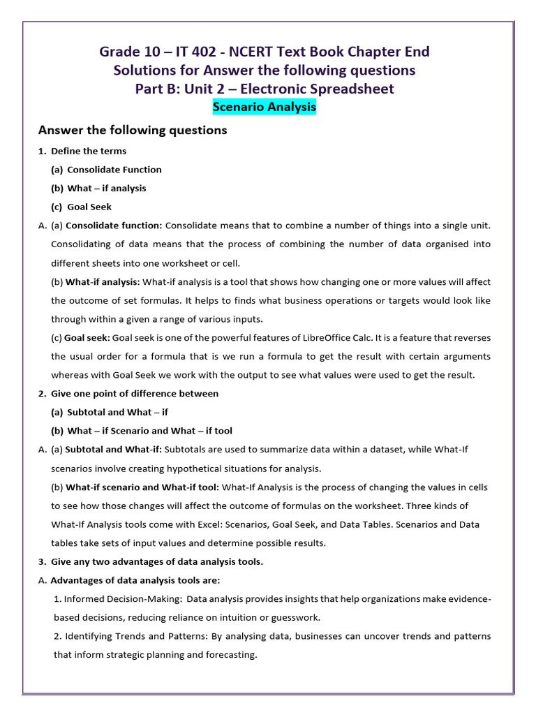 Unit 2 - Electronic Spreadsheet - NCERT | PDF | Hyperlink | Spreadsheet