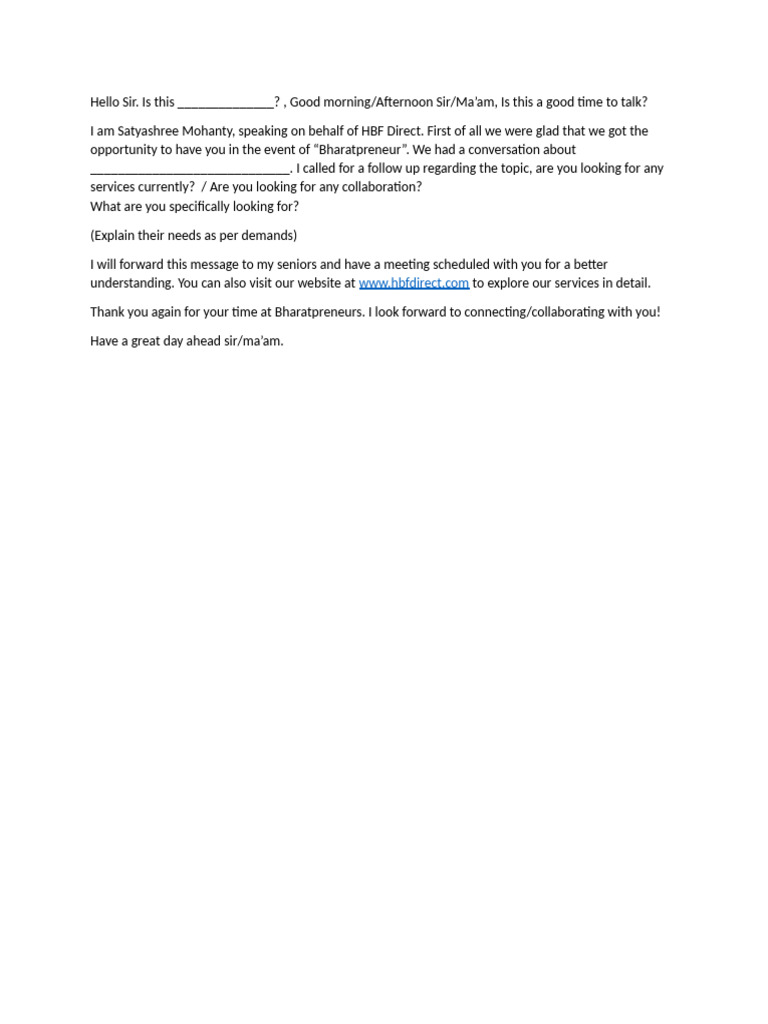 BP Follow Up Script | PDF