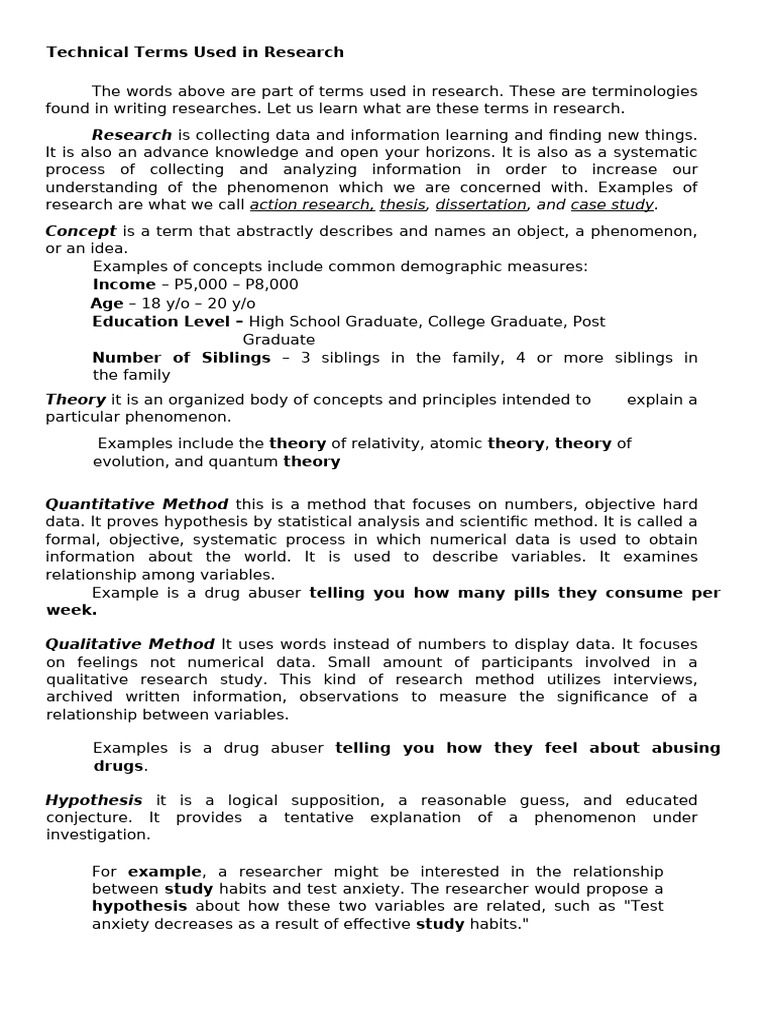 Distinguish Technical Terms Usedin Research | PDF | Theory | Data