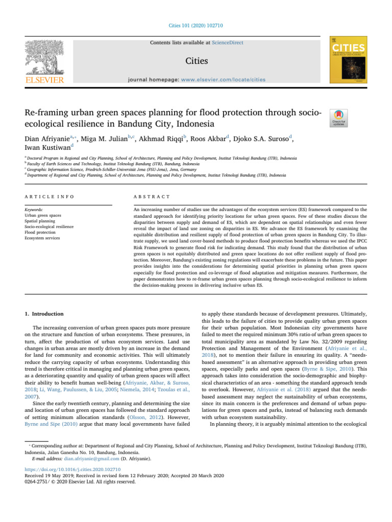 Re Framing Urban Green Spaces Planning F | PDF | Ecological Resilience ...