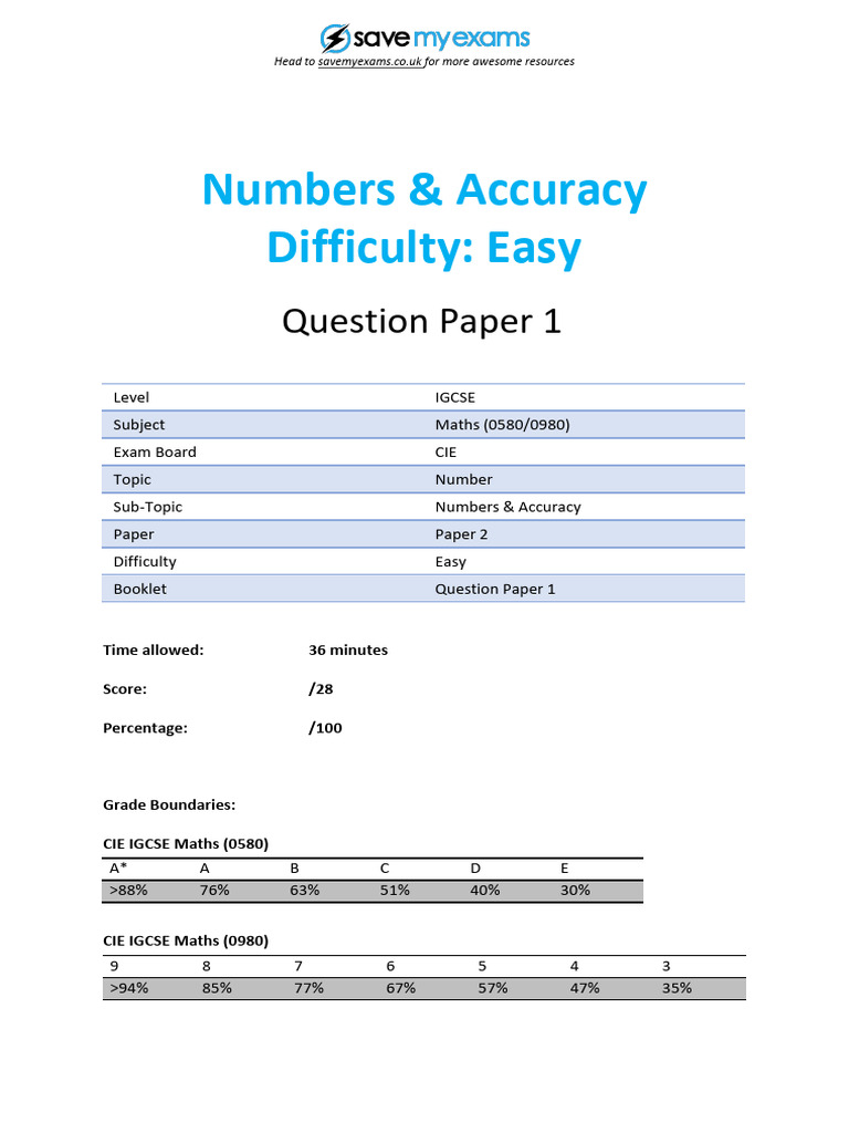 E1.1 Numbers - Accuracy 2A Topic Booklet 1 CIE IGCSE Maths | PDF ...
