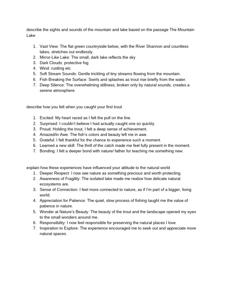 Content Points For JE Mountain Lake | PDF