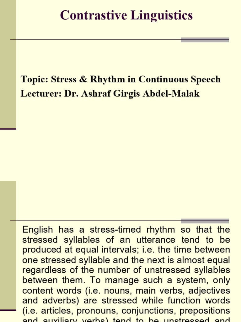 Contrastive Linguistics - Stress and Rhythm | PDF | Stress (Linguistics ...