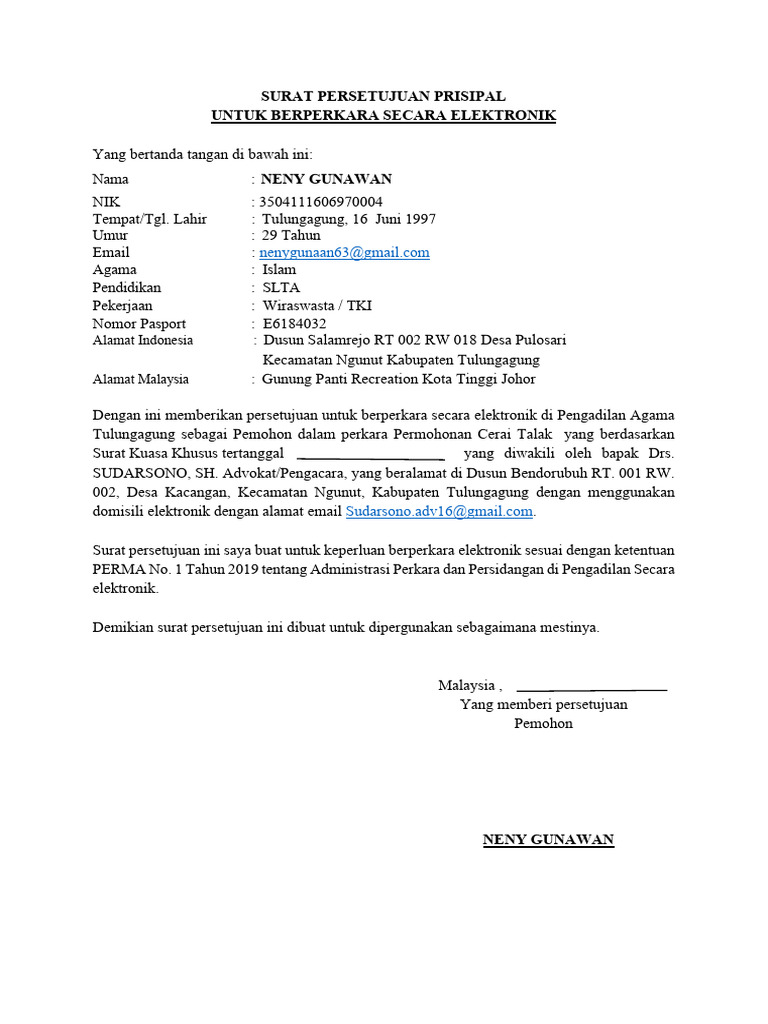 Surat Persetujuan Prisipal Neny | PDF