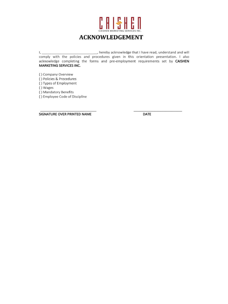 Acknowledgement and Application Form | PDF