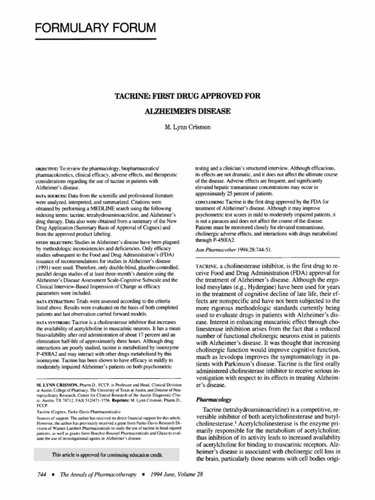 Cris Mon 1994 | PDF | Acetylcholine | Alzheimer's Disease