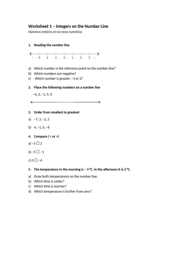 Worksheet 1 - Integers | PDF