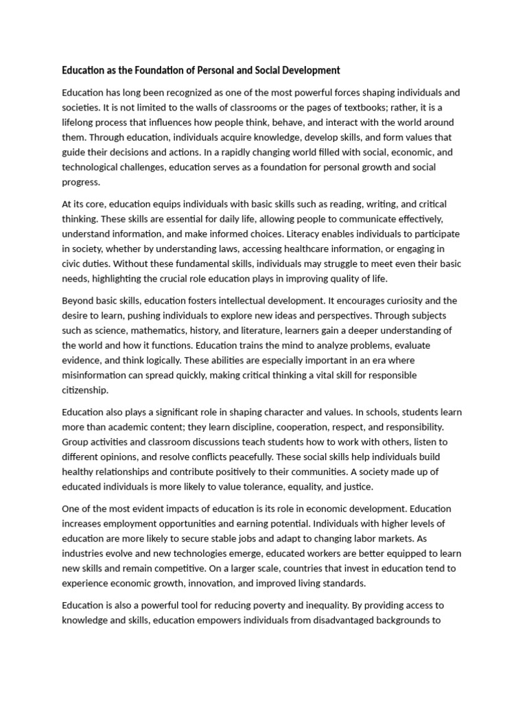 Education As The Foundation of Personal and Social Development | PDF ...