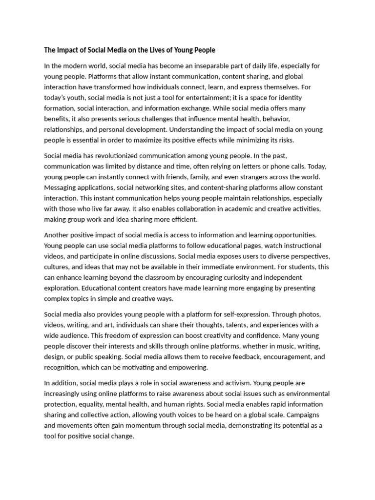 The Impact of Social Media On The Lives of Young People | PDF | Popular ...